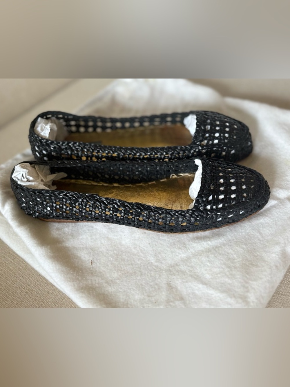 Prada Black Woven Leather Ballet Flats with Gold Insole - Picture 3 of 8